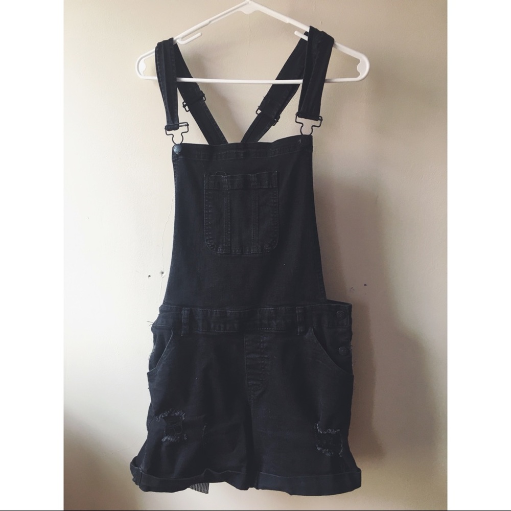 Wax Jean Black Distressed Overall Shorts - 3XL